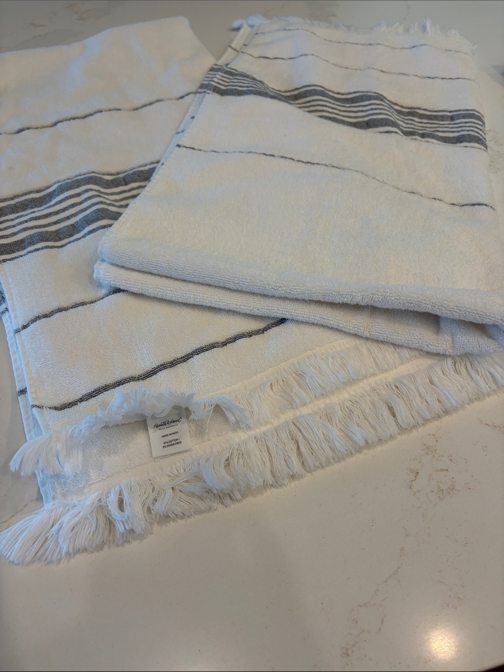 Hearth & Hand Creme and dark Gray Cotton Bath and hand Towels., like new - Picture 9 of 12